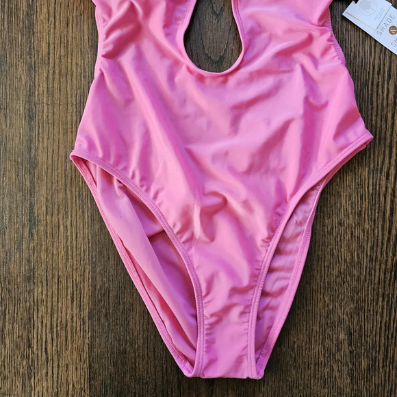 Shade & Shore Pink Tie-Front Plunge One Piece Swimsuit Size Women Small 4-6 NEW - Picture 9 of 11